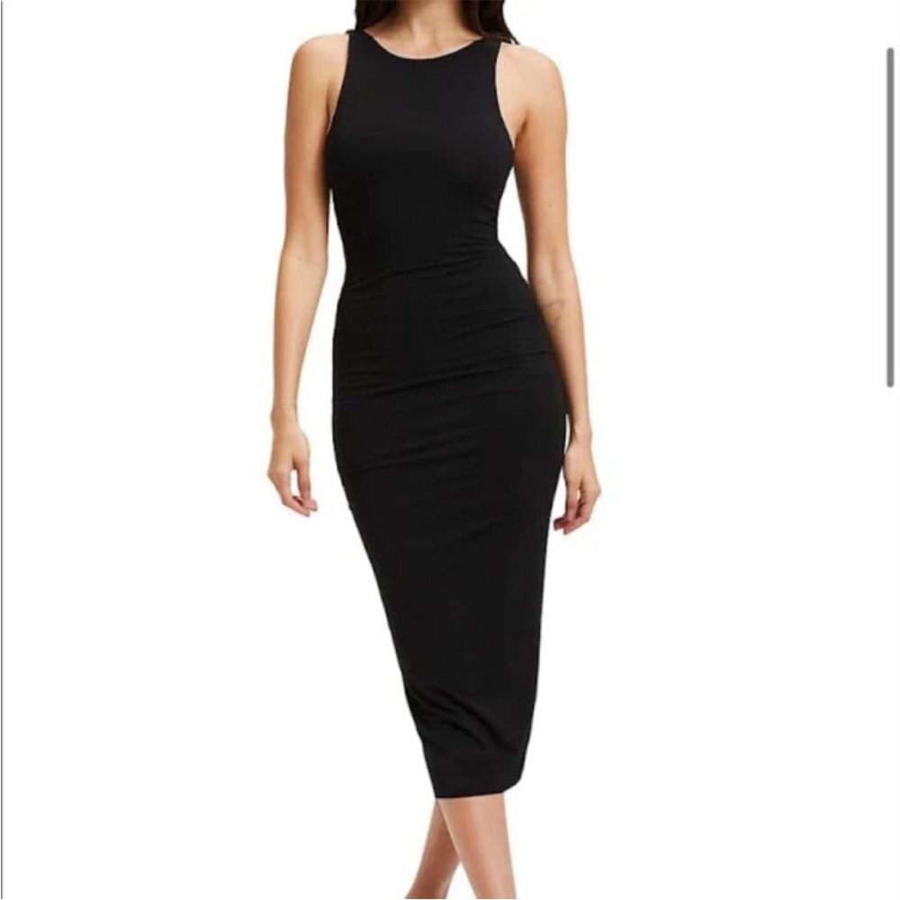 Good American Micro-Ribbed Bodycon Midi Dress Black Size 5 / 2XL